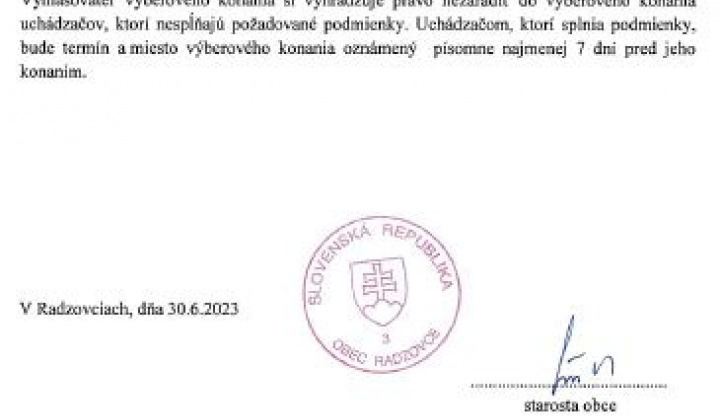 Aktuality / Vyberové konanie na obsadebie funkcie riaditeľa/-ky ZŠ s MŠ - Alapiskola és Óvoda, Radzovce - foto